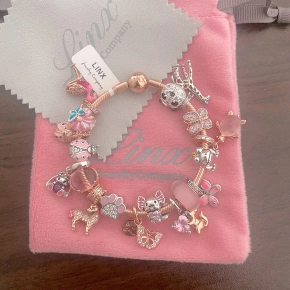 Linx Rose Gold Bracelet with Pink and Rose Gold Animal Themed Charms